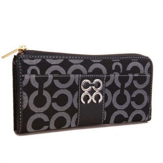 Coach Madison Accordion Zip In Signature Large Black Wallets AGQ | Women